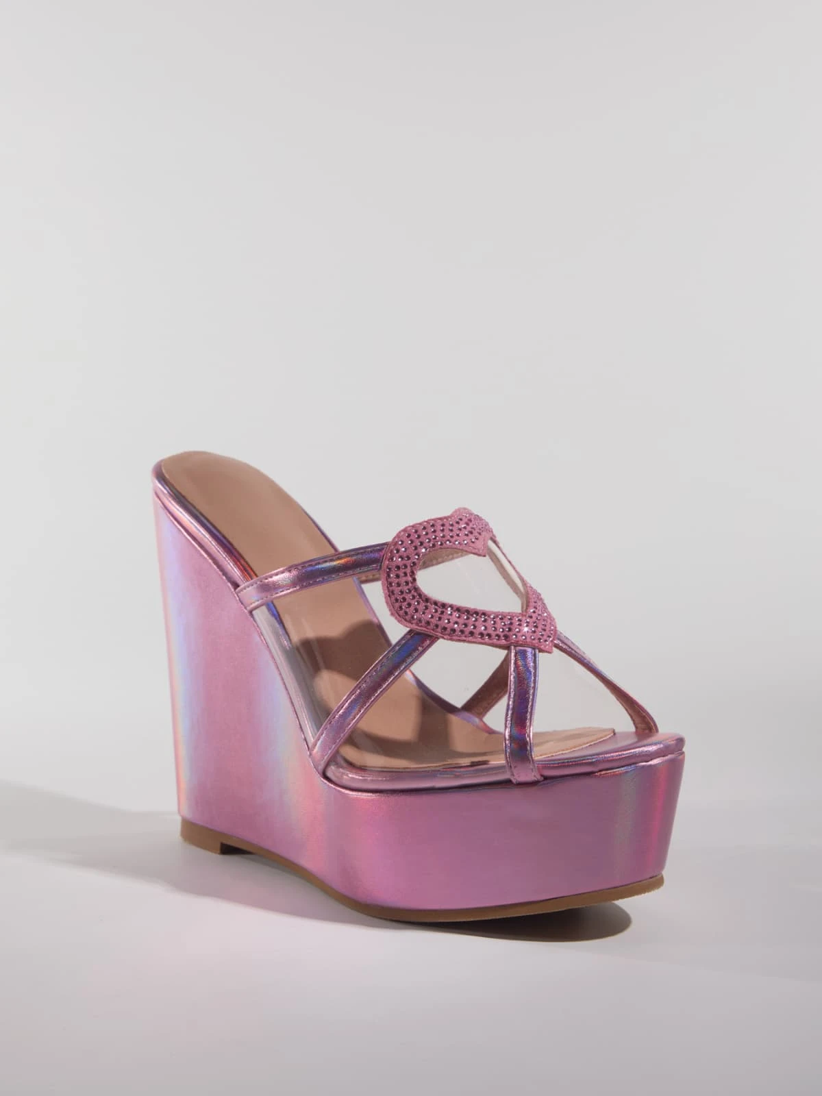 Gaelvira Rhinestone Heart Wedge Mules - Image 5