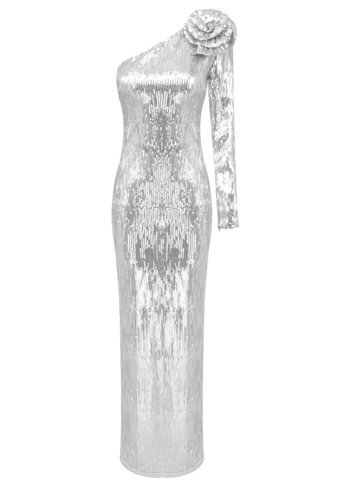 Acosta One Shoulder Flower Sequin Maxi Dress - Image 7