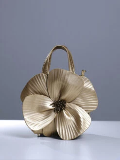 Acsah Leather Flower Bag In Gold