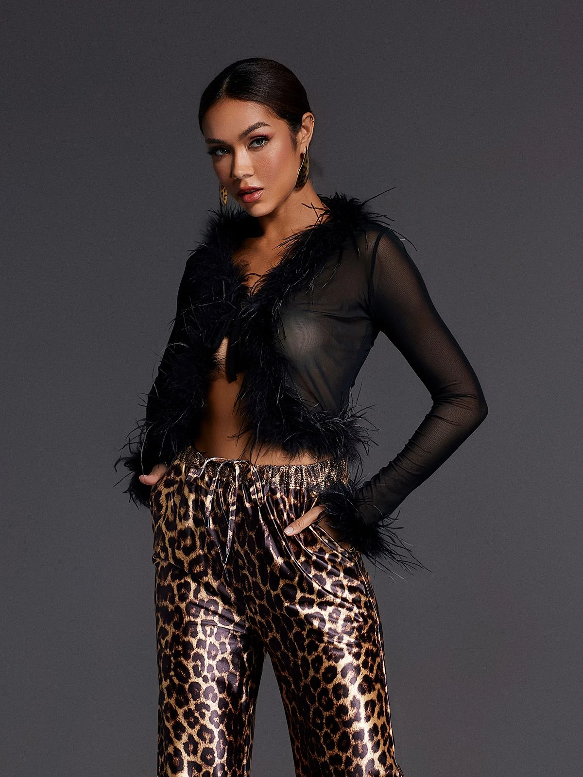 Adjoa Long Sleeve Feather Mesh Top - Image 4