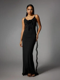 Aelthar Spaghetti Flower Maxi Dress In Black
