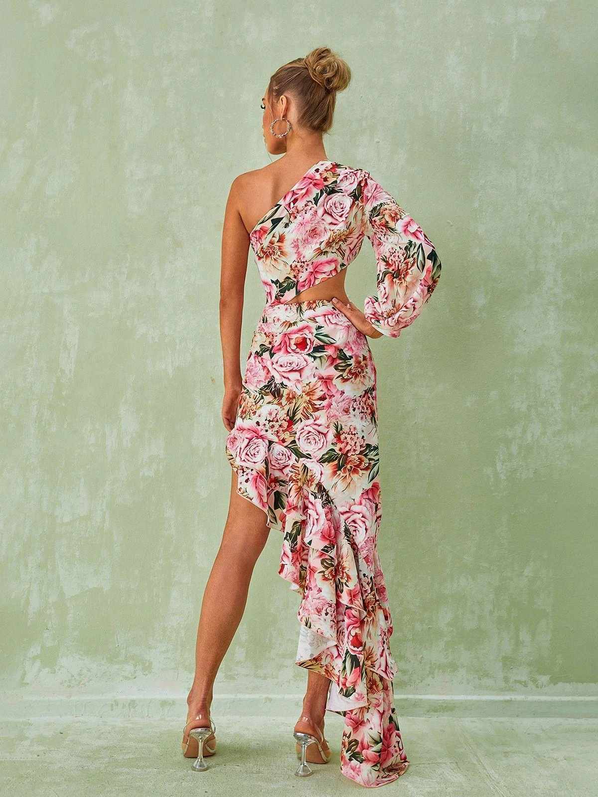 Aiyana One Shoulder Floral Maxi Dress In Pink - Image 5