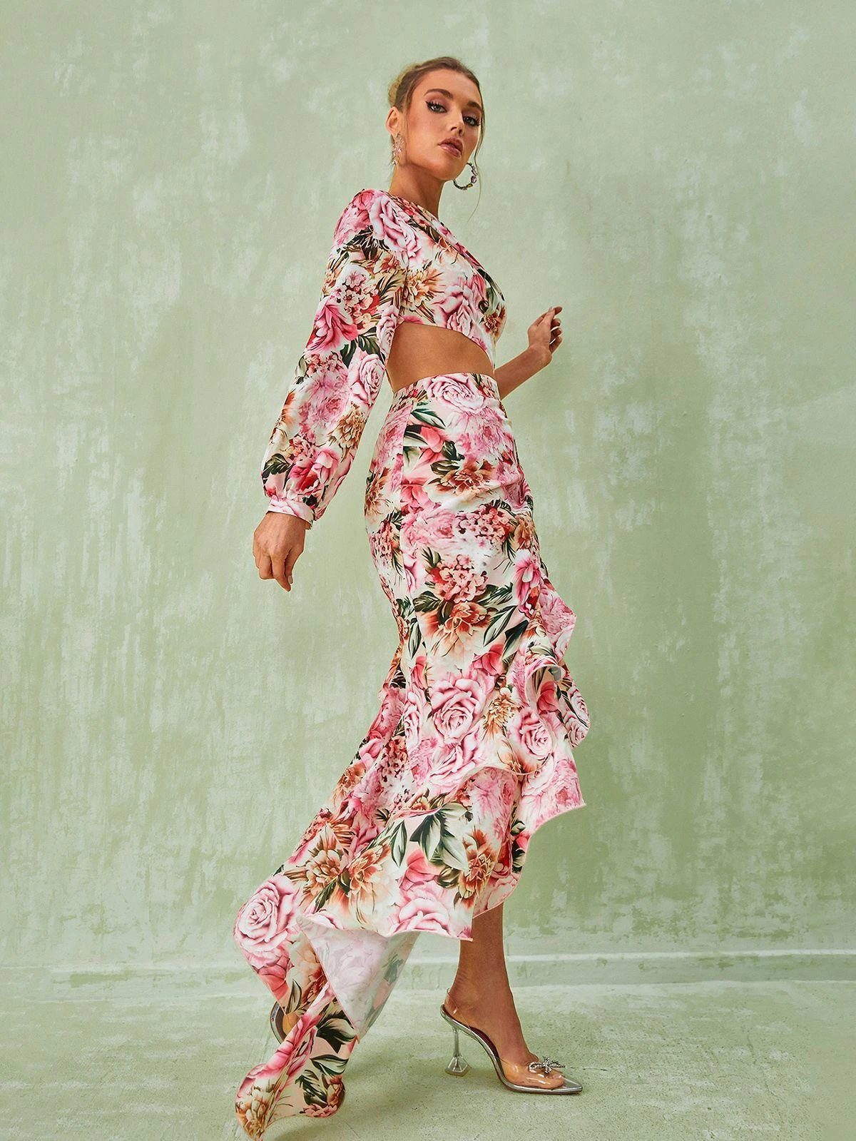 Aiyana One Shoulder Floral Maxi Dress In Pink - Image 2