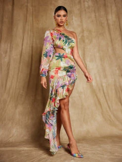 Aiyana One Shoulder Floral Maxi Dress In Multi