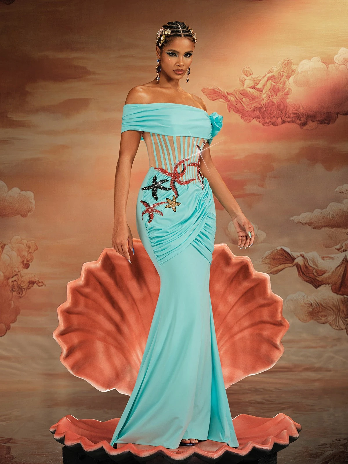 Ajamu Off Shoulder Starfish Pearl Maxi Dress - Image 4