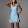Alaula Rhinestone Flower Bandage Mini Dress