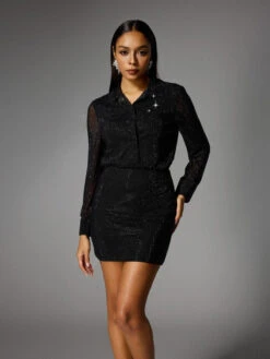 Albena Folded Collar Crystal Skirt Set