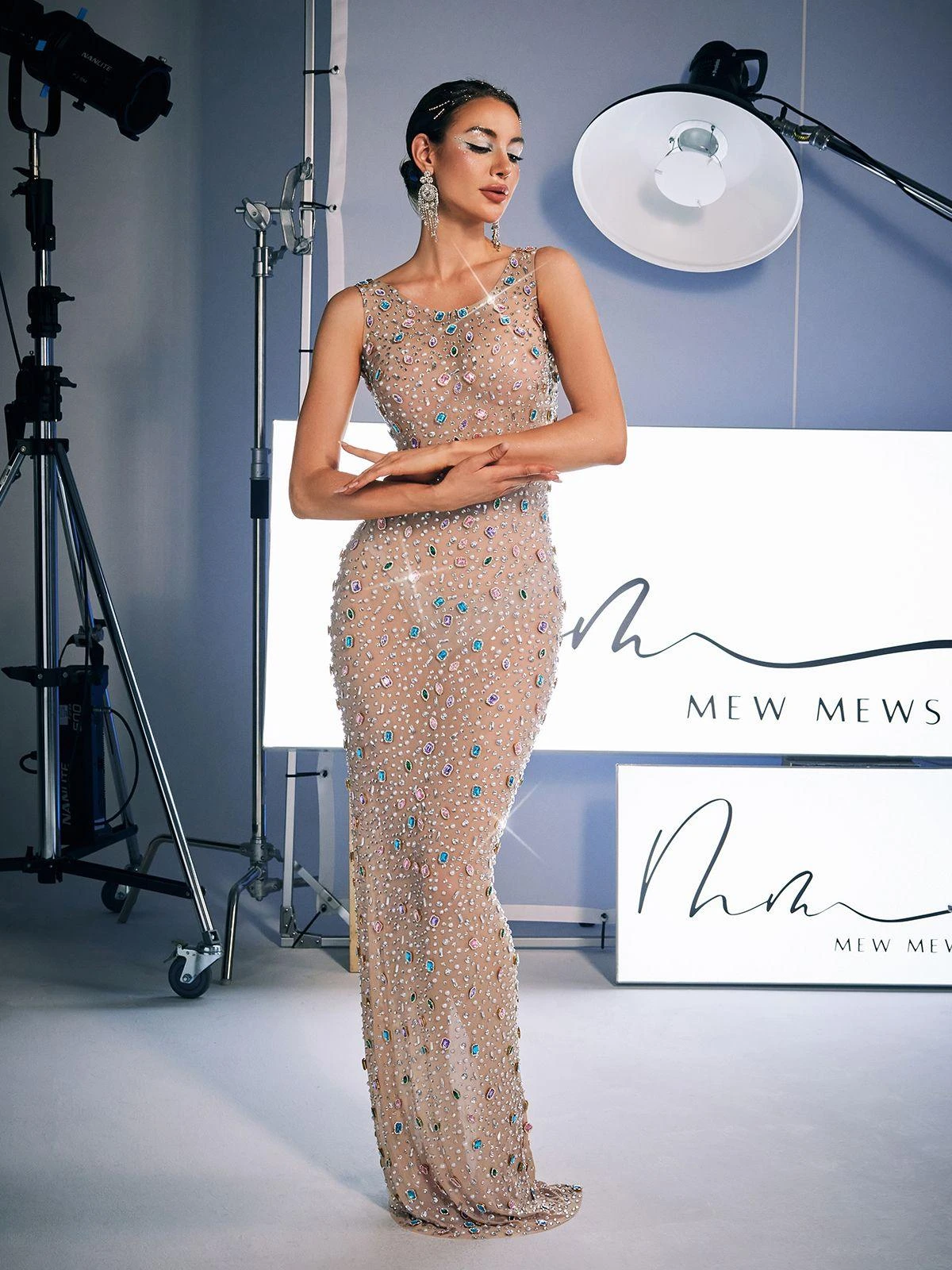 Alfredo Scoop Neck Rhinestone Maxi Dress - Image 2