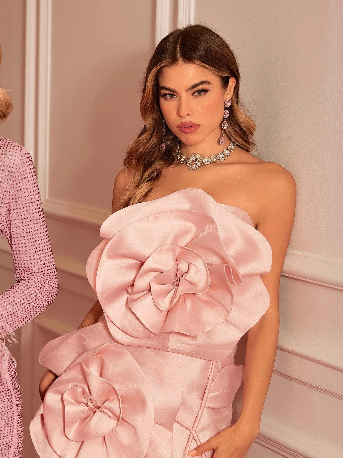 Anwen Strapless Flower Mini Dress In Blush - Image 4