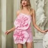 Anwen Strapless Flower Mini Dress In Pink