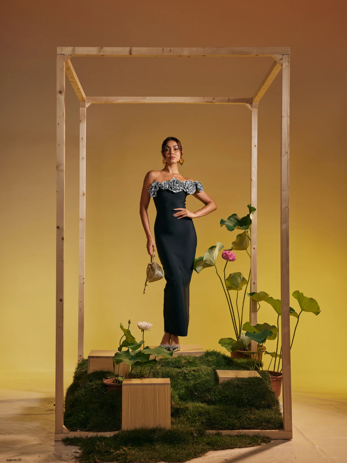 Arnau One Shoulder Flower Bandage Maxi Dress In Silver - Image 3