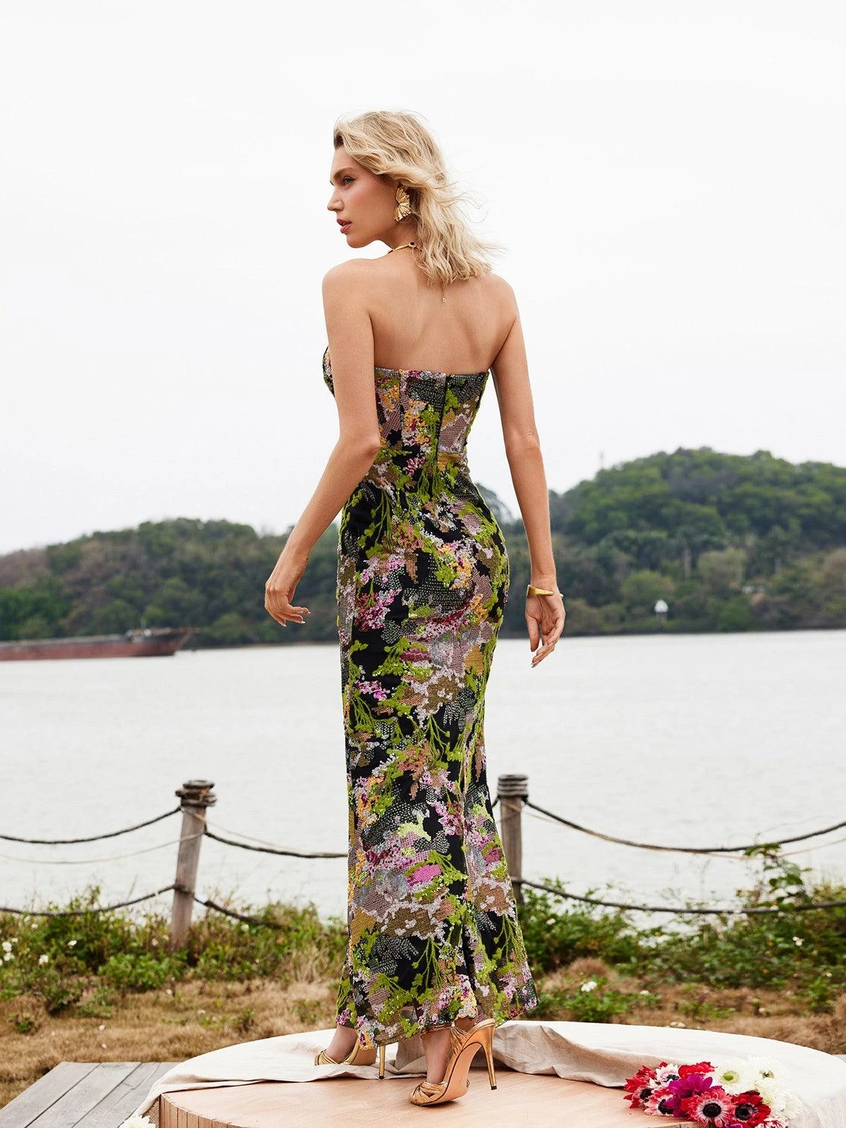 Asa Strapless Floral Sequin Maxi Dress - Image 5