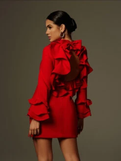 Asiah Flounce Sleeve Bow Mini Dress