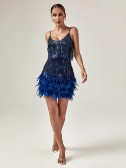 Austyn Tassel Feather Mini Dress In Royal Blue