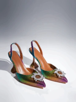Avalira Rhinestone Slingback Flared Heels In Multi