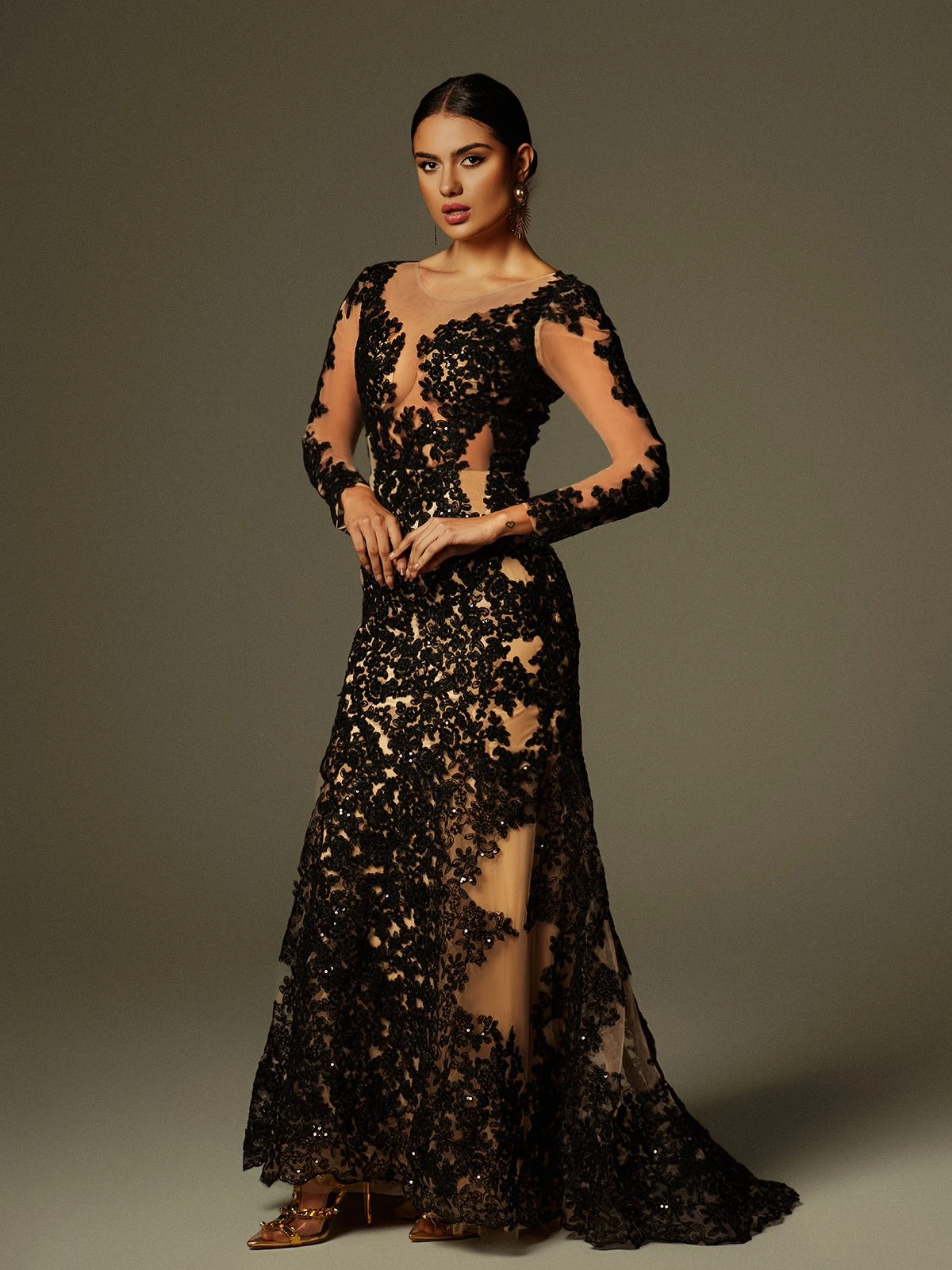 Ayesha Long Sleeve Lace Sequin Maxi Dress - Image 4