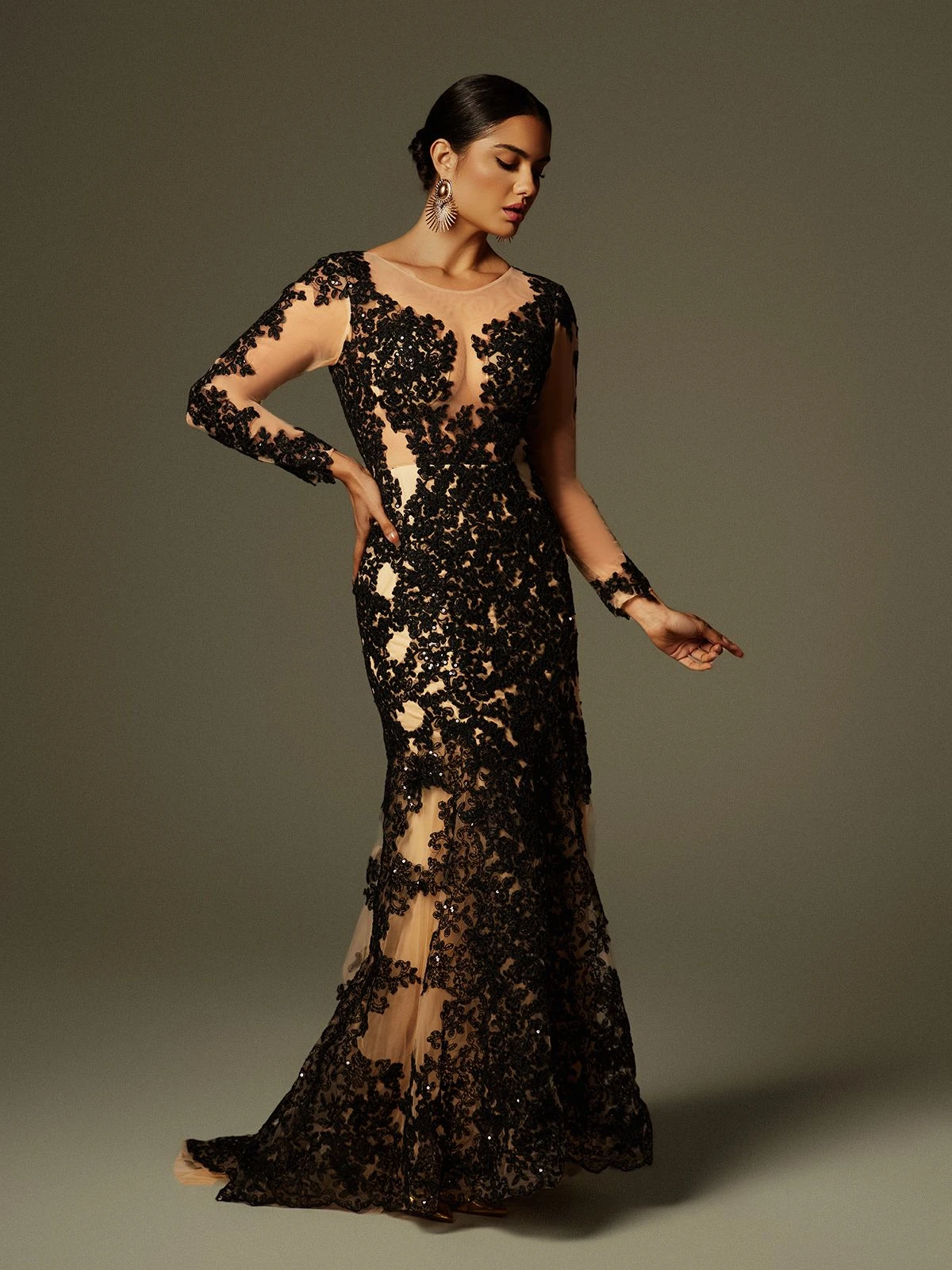 Ayesha Long Sleeve Lace Sequin Maxi Dress - Image 5