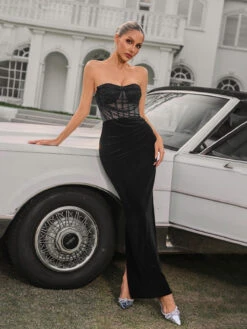 Azyria Strapless Split Velvet Maxi Dress