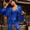 Baelara Spaghetti Rhinestone Jumpsuit In Blue