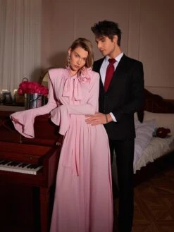 Benton Long Sleeve Flower Maxi Dress In Pink