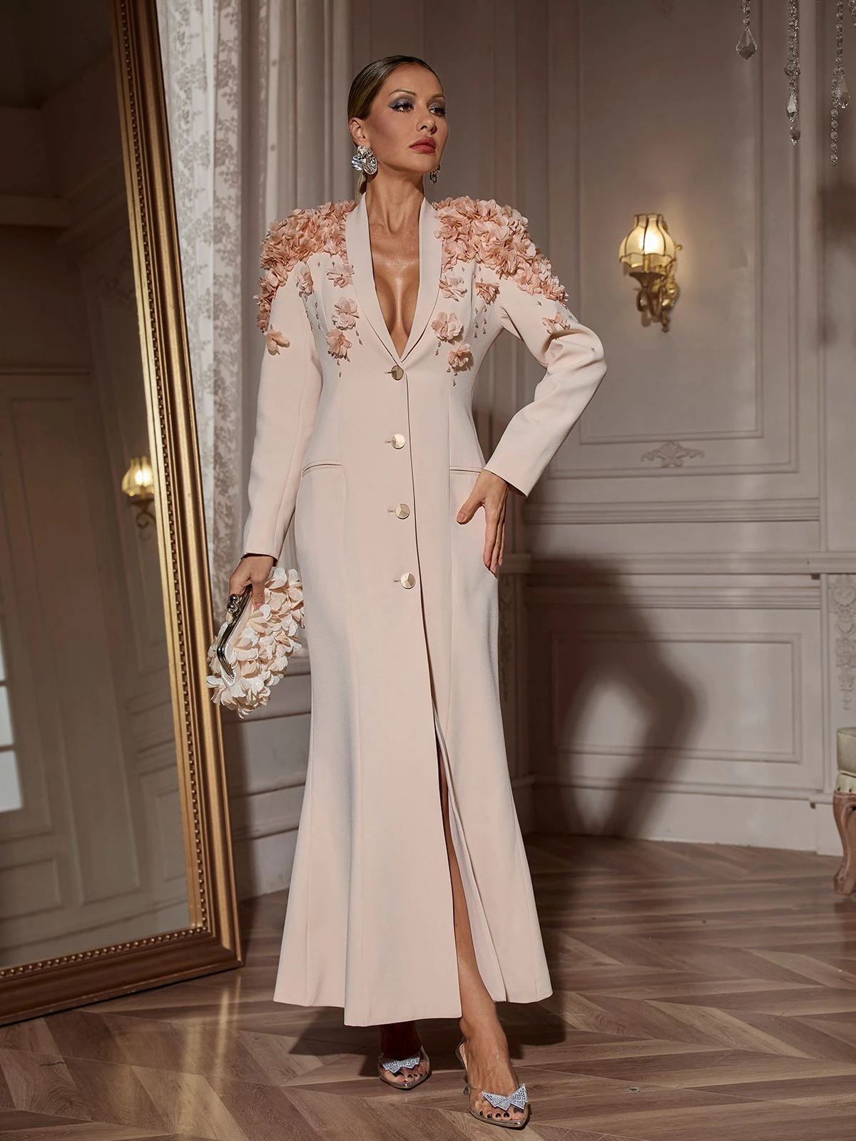 Berton Long Sleeve Flower Maxi Dress - Image 3