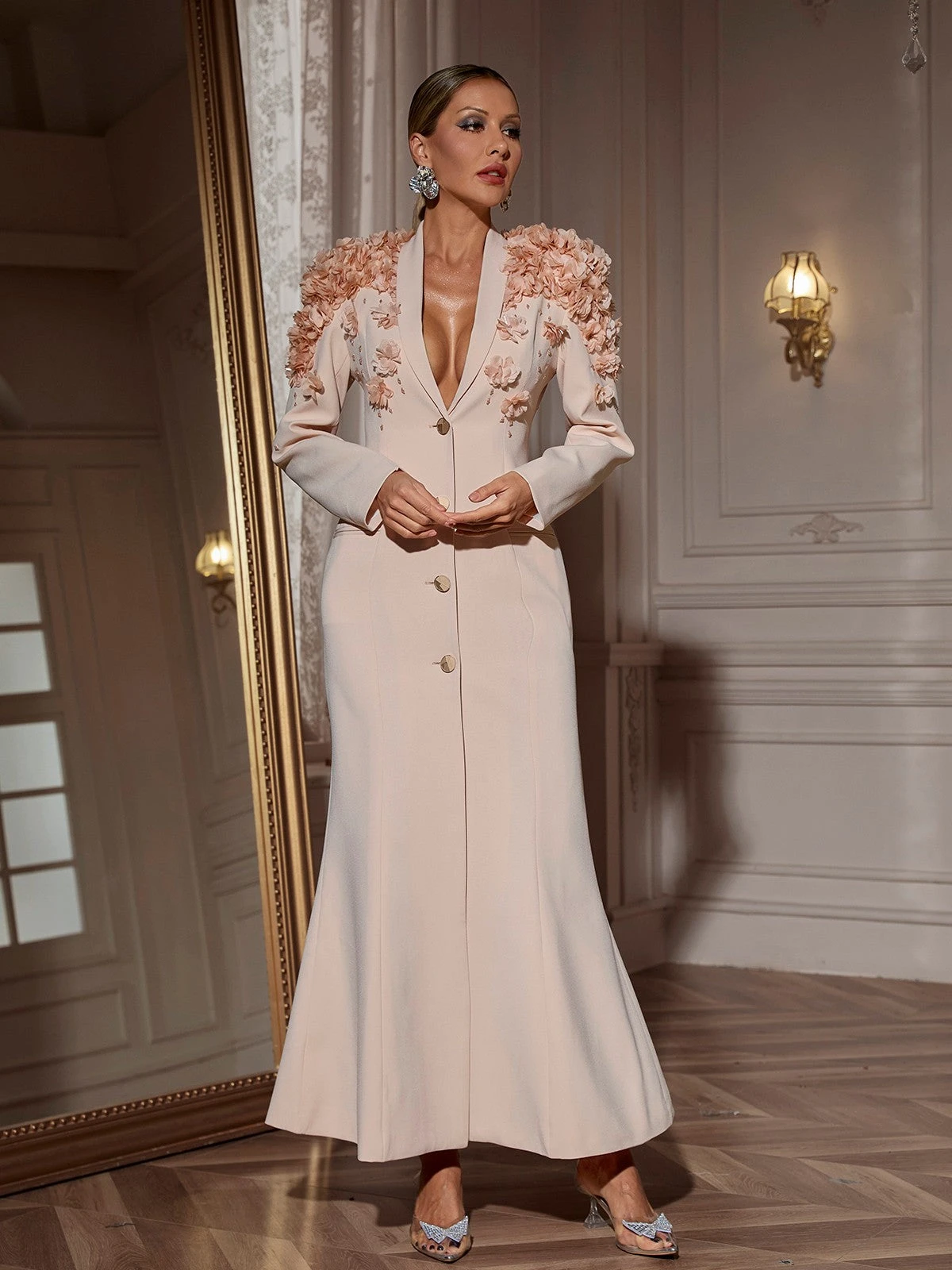 Berton Long Sleeve Flower Maxi Dress - Image 4