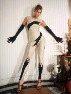 Billy Diamond Hands Illusion Jumpsuit In Beige