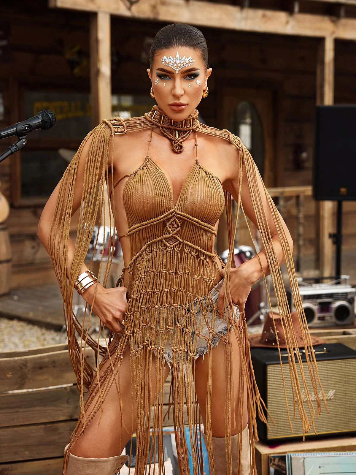 Brinzo Fringe Cover Up Dress In Khaki - Image 2