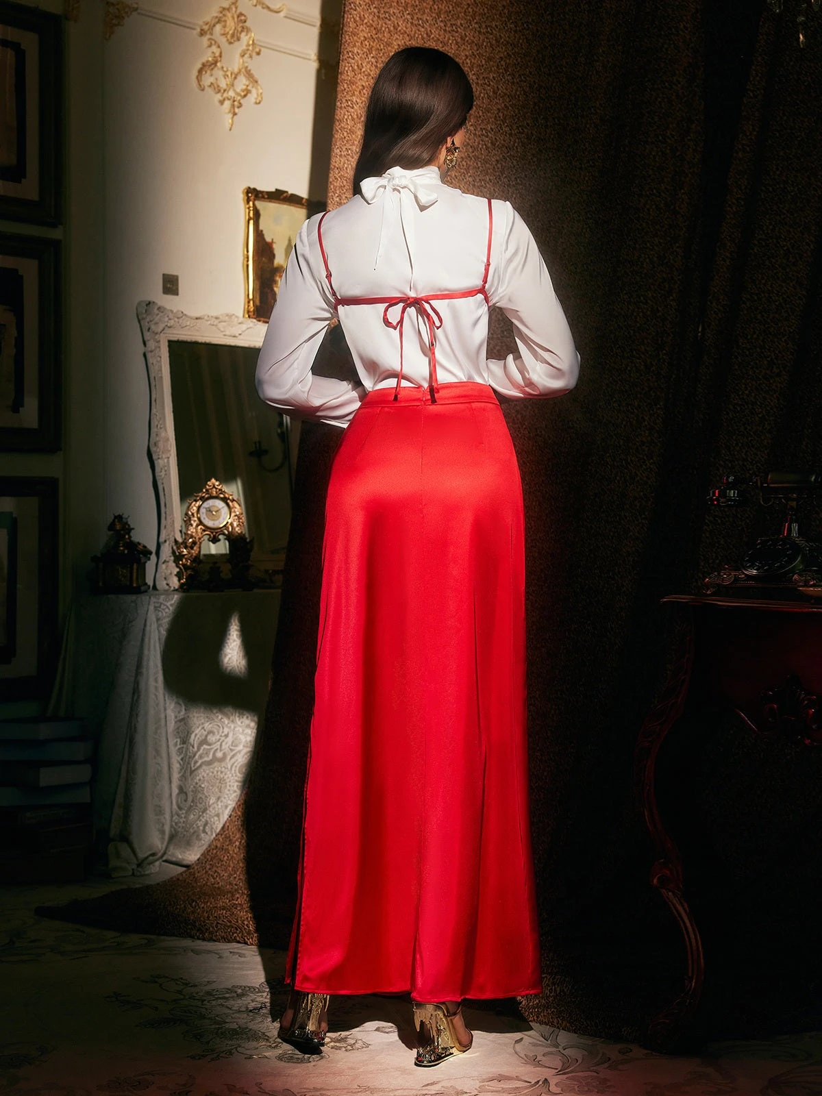 Brynthos Flower Satin Skirt Three Piece Set - Image 6