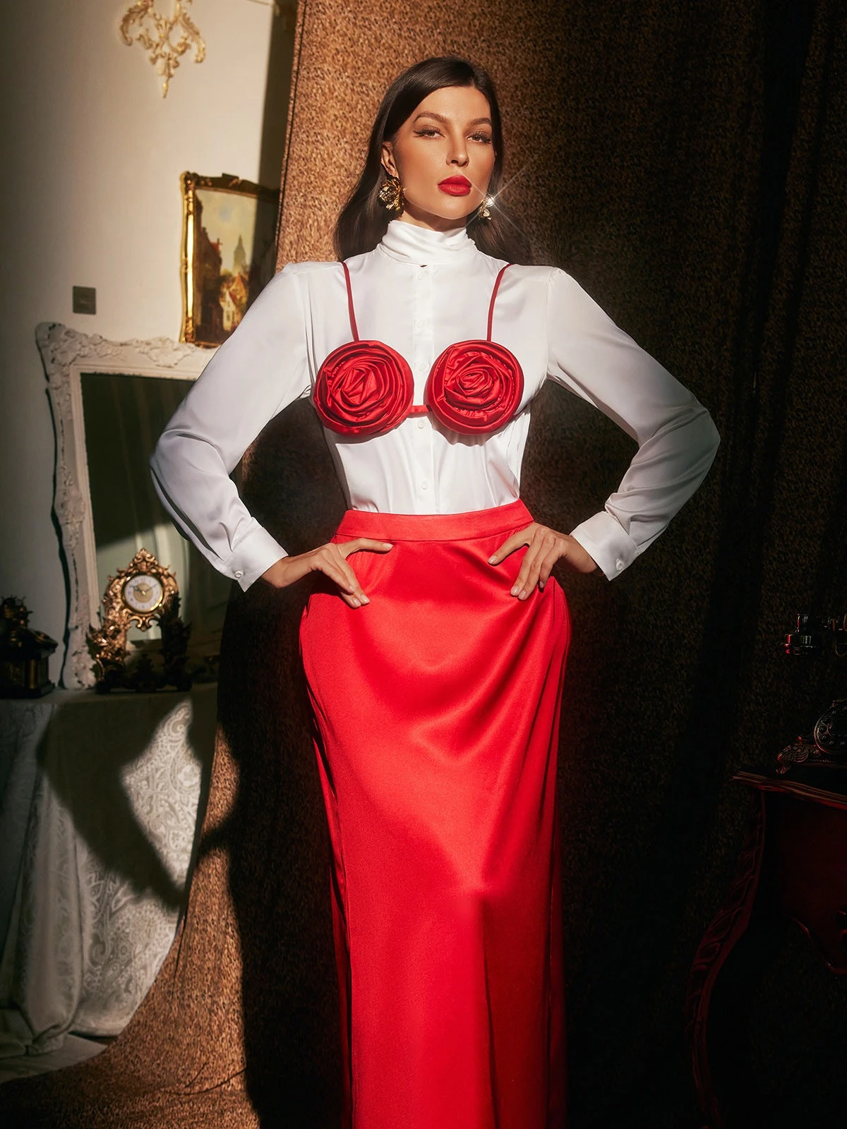 Brynthos Flower Satin Skirt Three Piece Set - Image 5