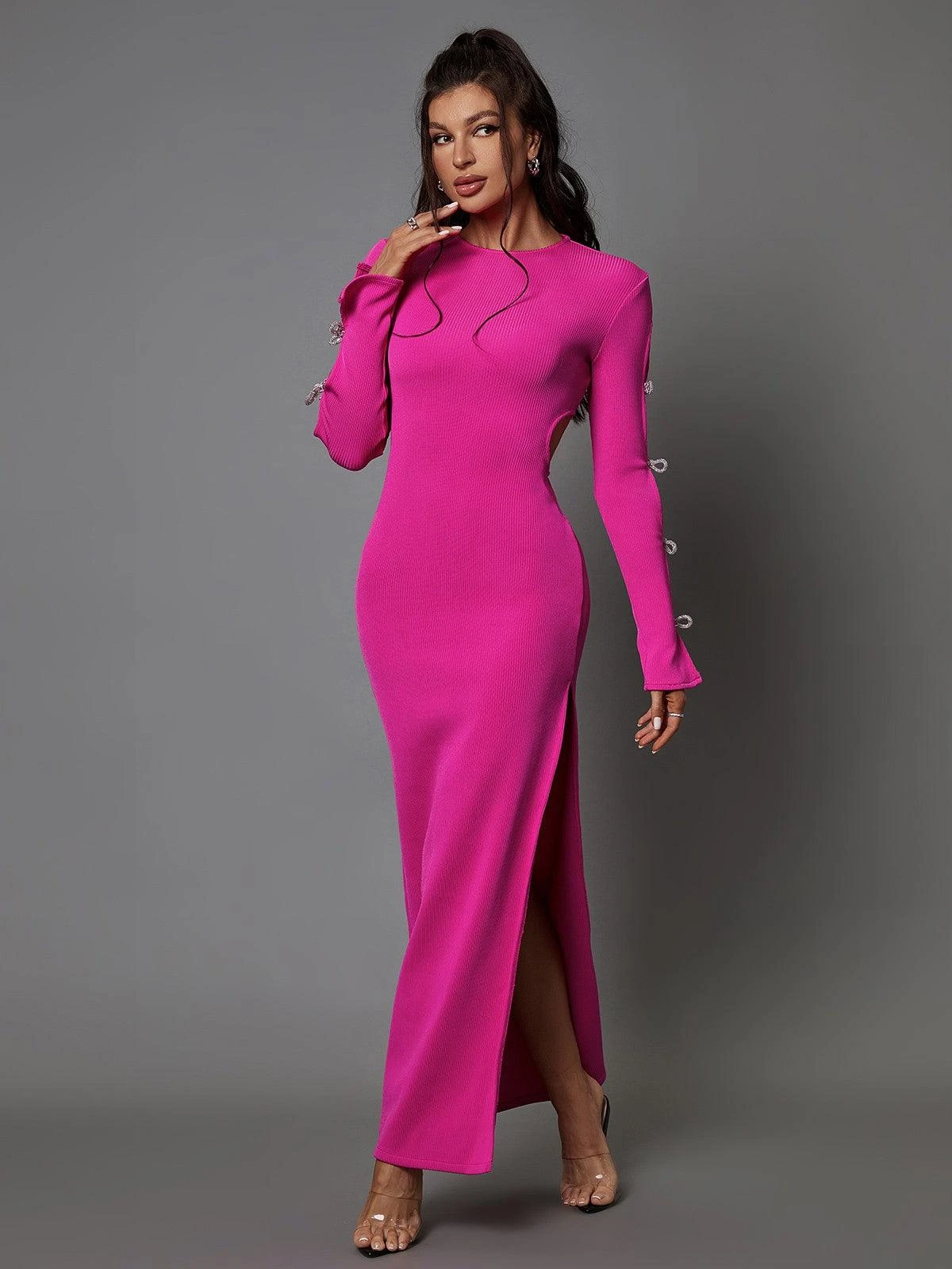 Calantha Crystal Bow Cutout Bandage Dress - Image 4