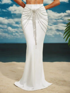 Carrick Crystal Body Chain Skirt In Silver