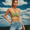 Catlin Gemstone Beaded Bralette In Green