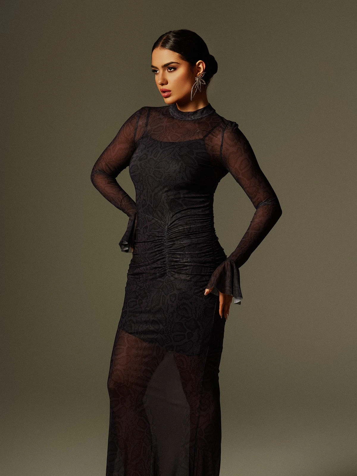 Caus Long Sleeve Ruched Maxi Dress - Image 2
