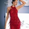 Charlize Crystal Fringe Mini Dress In Red