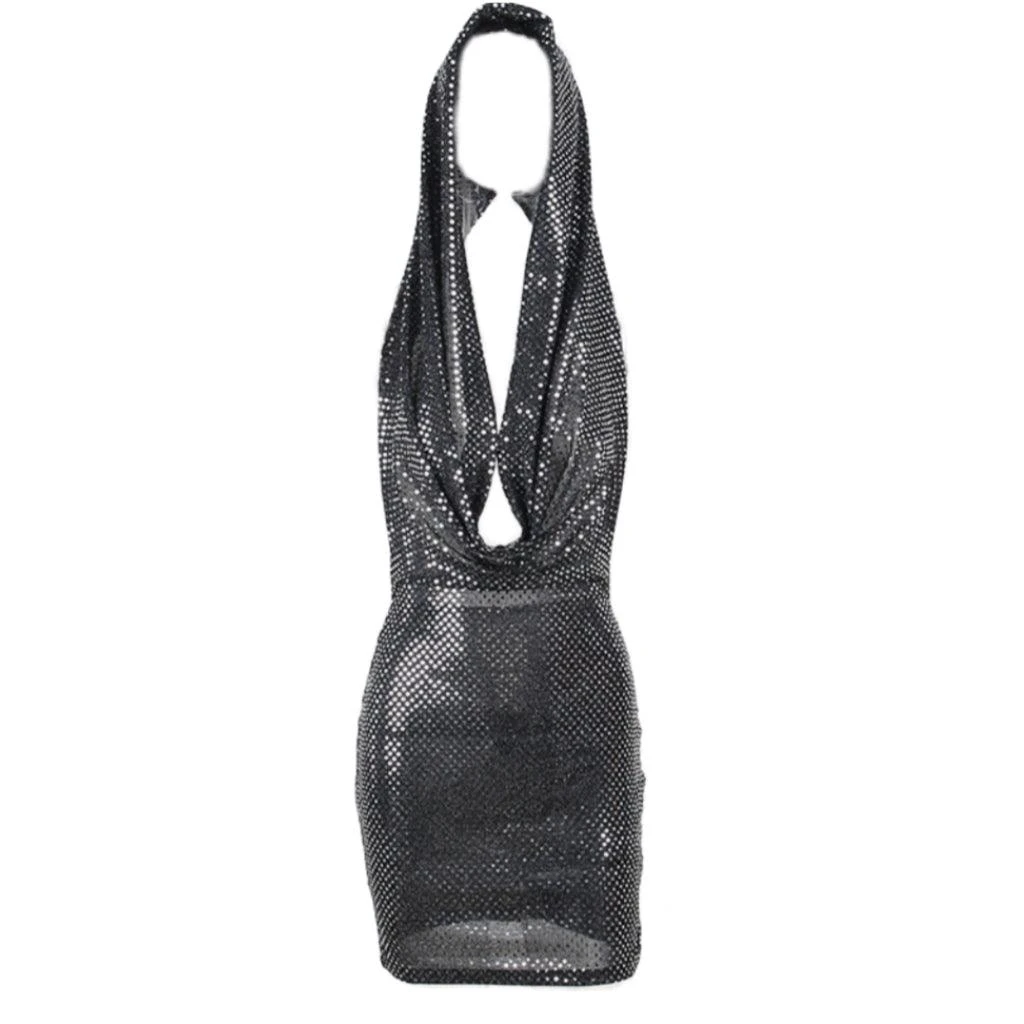 Ciaran Glitter Plunge Hooded Dress - Image 7