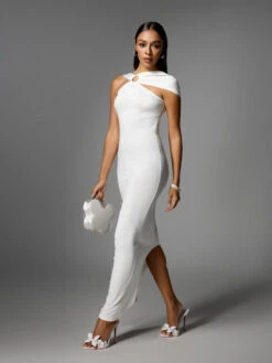 Dagnalie Backless Split Maxi Dress In White