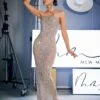 Dakari Halterneck Rhinestone Maxi Dress In Silver