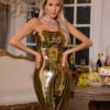 Darold Strapless Metal Mini Dress In Gold
