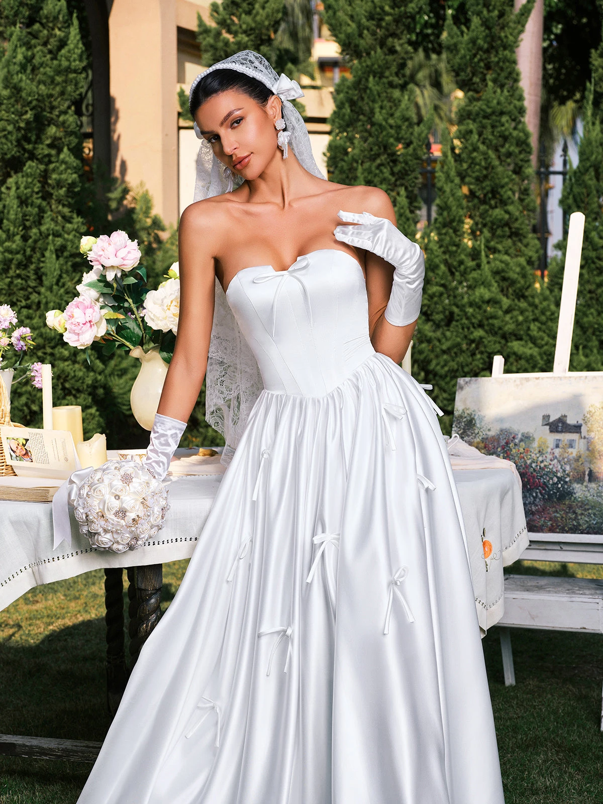 Darvin Strapless Bow Satin Maxi Dress - Image 4