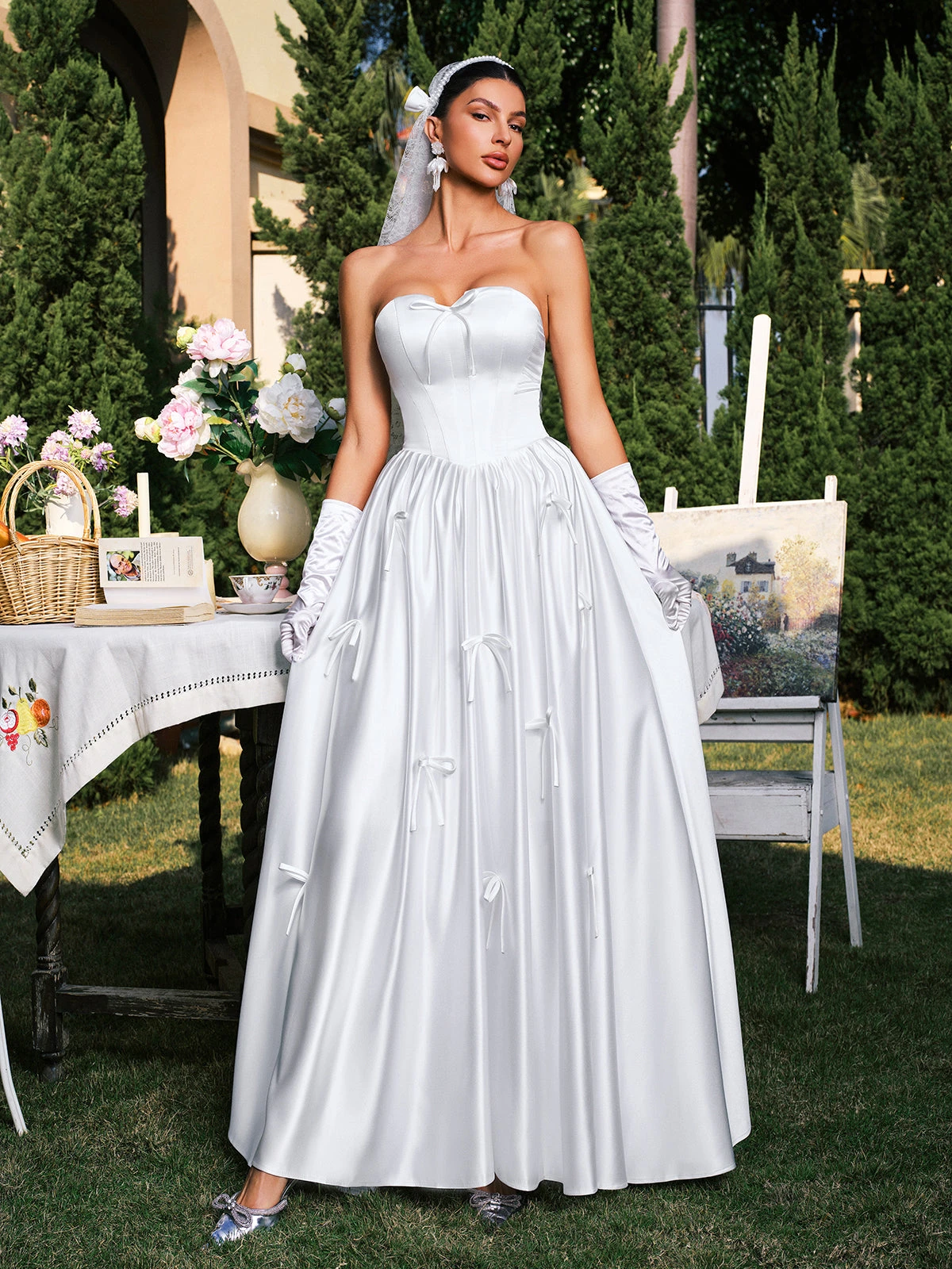 Darvin Strapless Bow Satin Maxi Dress - Image 5