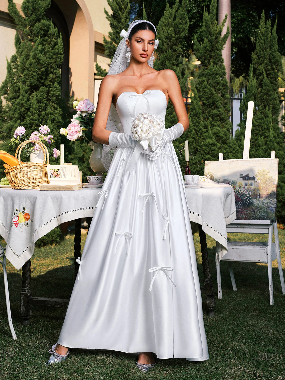 Darvin Strapless Bow Satin Maxi Dress - Image 2