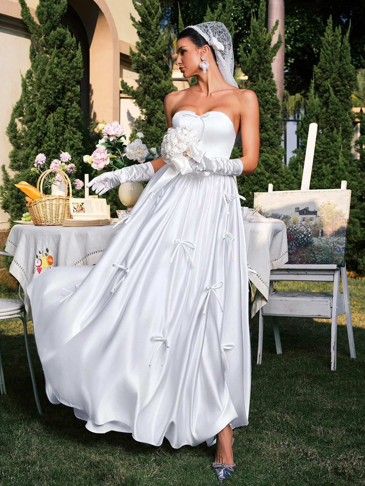 Darvin Strapless Bow Satin Maxi Dress - Image 3