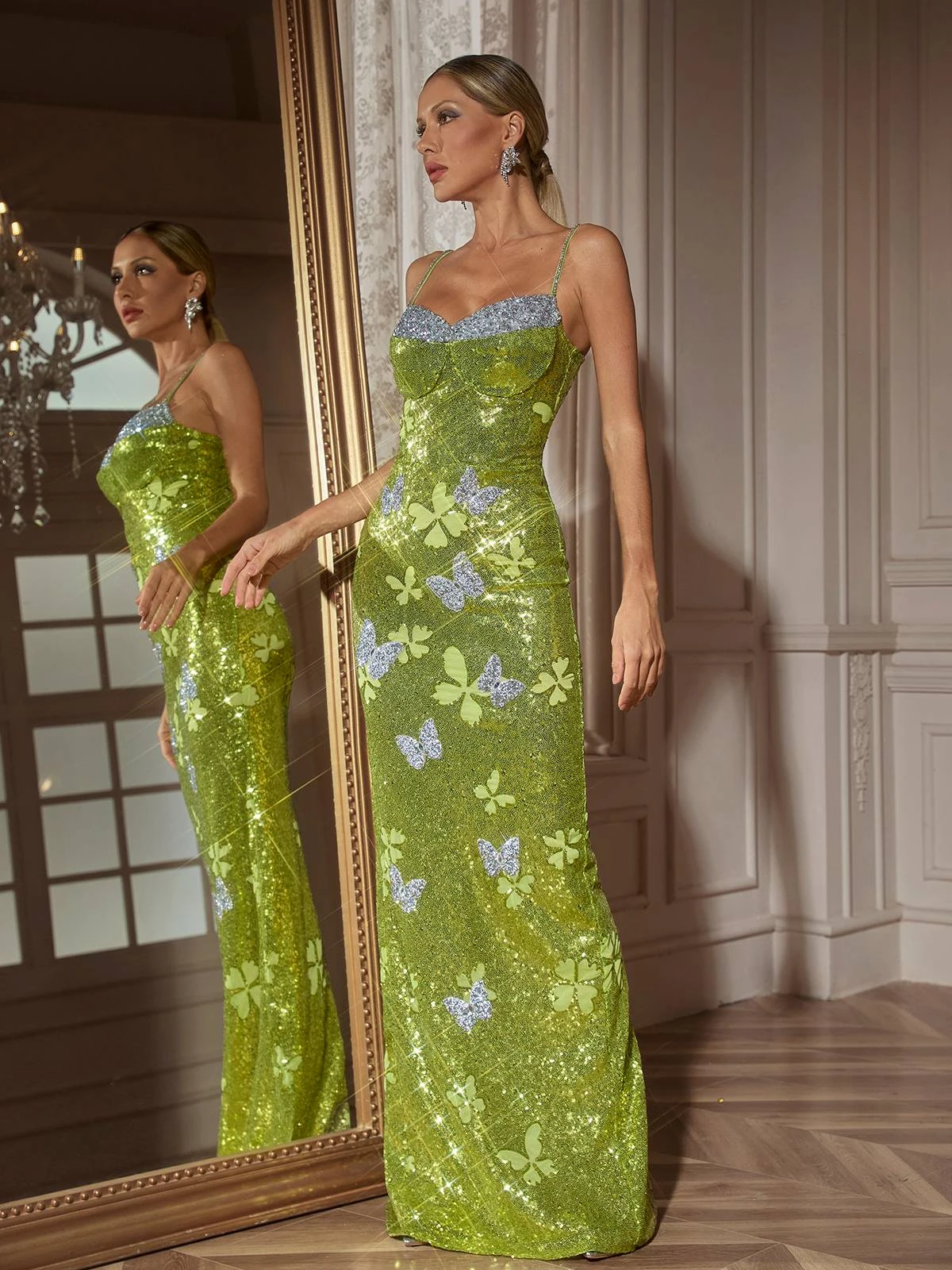 Dayshaun Butterfly Rhinestone Sequin Maxi Dress - Image 5