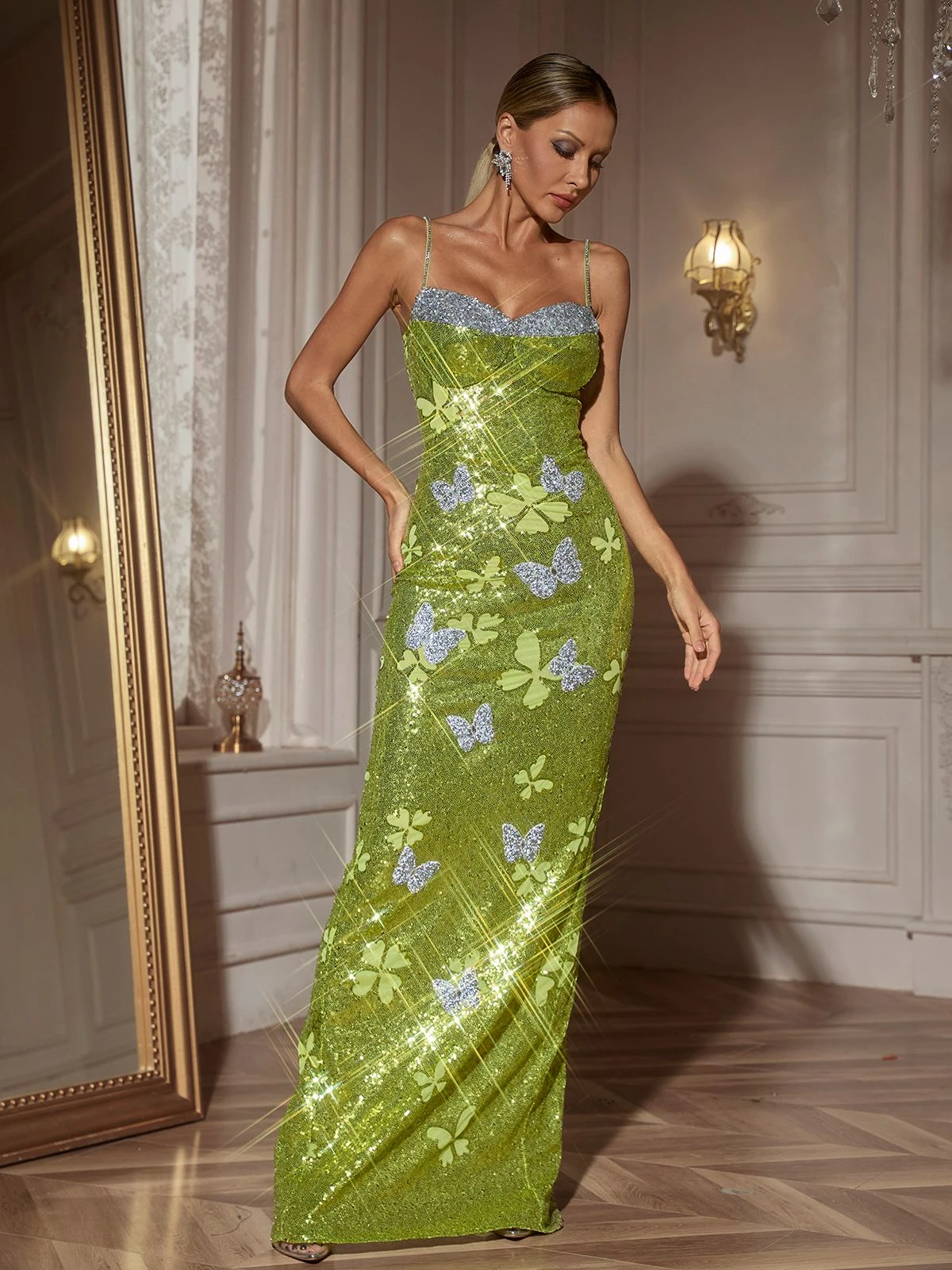 Dayshaun Butterfly Rhinestone Sequin Maxi Dress - Image 4