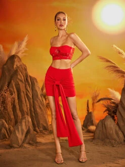 Dazara Draped Skirt In Red