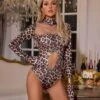 Delena Long Sleeve Leopard Cutout Bodysuit