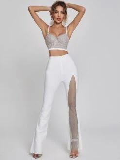 Della Mesh Diamond Bandage Pants In White