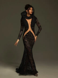 Denequa Long Sleeve Cutout Lace Maxi Dress