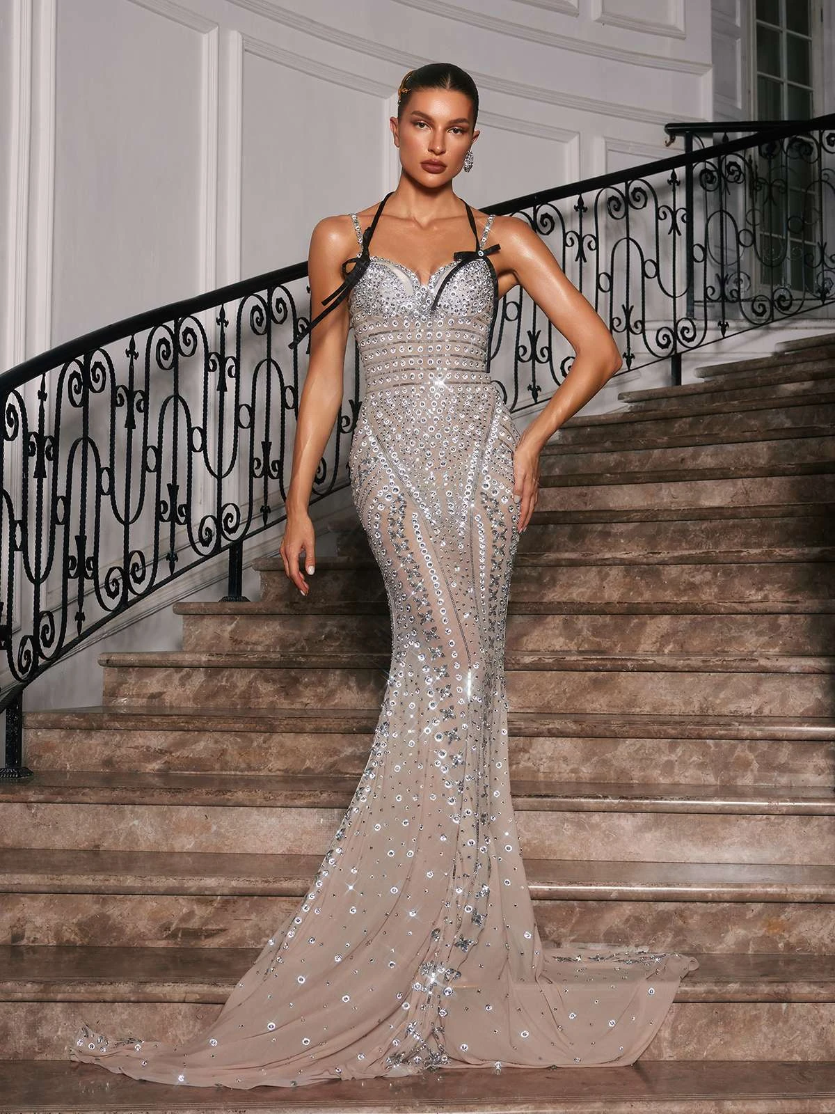 Disen Spaghetti Rhinestone Embellished Maxi Dress - Image 5